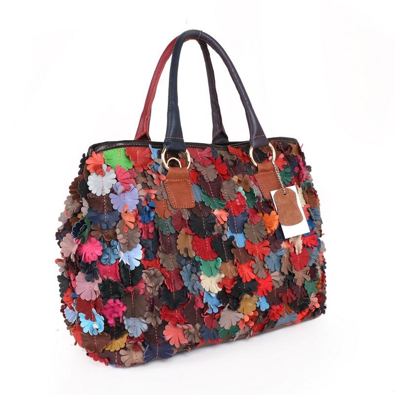 Bag Women'S Flower Splicing Crossbody Bag Ethnic Style Colored Shoulder Handbag Large Capacity Bag Women