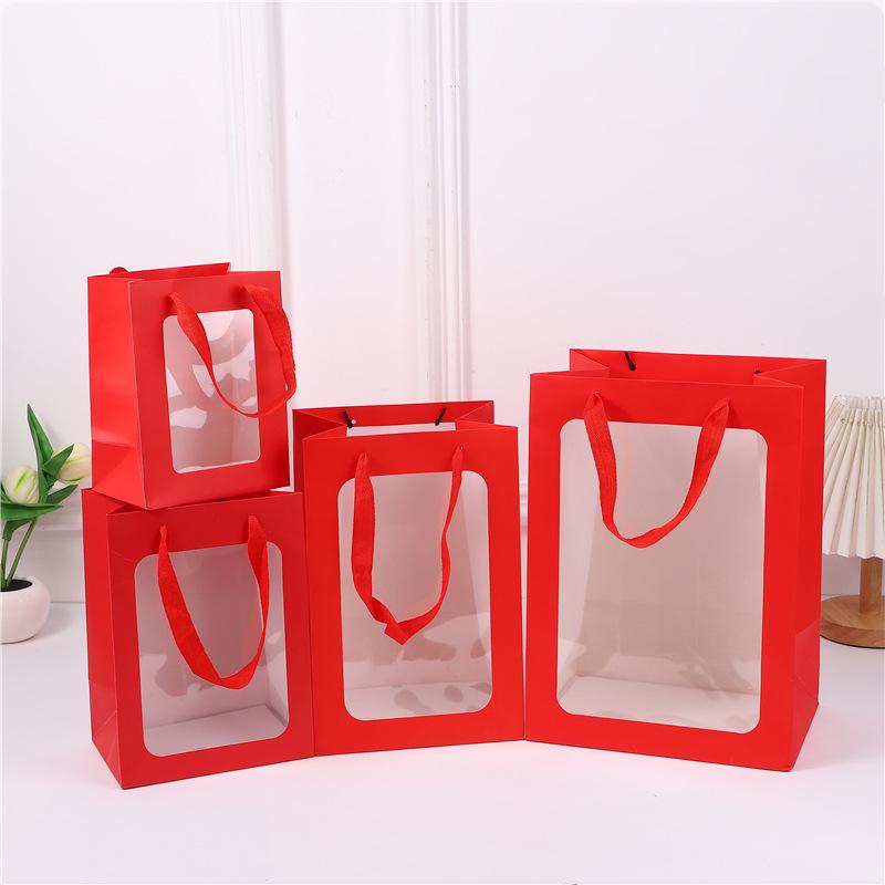 

Прозрачная сумка с окошком для свежих цветов - подарочный пакет на День матери или сувенир с конференции. Small 18*13*25