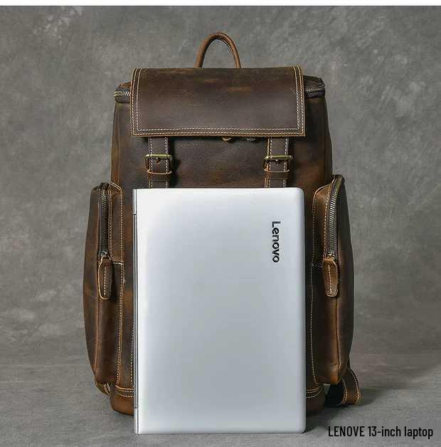 Genuine Crazy Horse Leather Backpack for Men and Women - Retro Cowhide Design