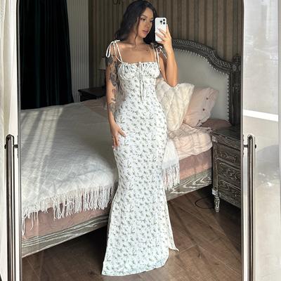 LYRIA Damen Elegant Floral Strandurlaub Bodycon Streetwear Langes Kleid Sommerkleidung