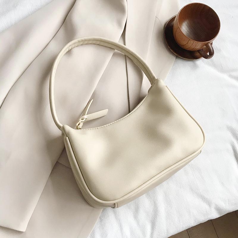 Fashionable Women Underarm Bag Trendy Solid Color Textured Pu Leather Simple Female Bags Popular Large Capacity Bag