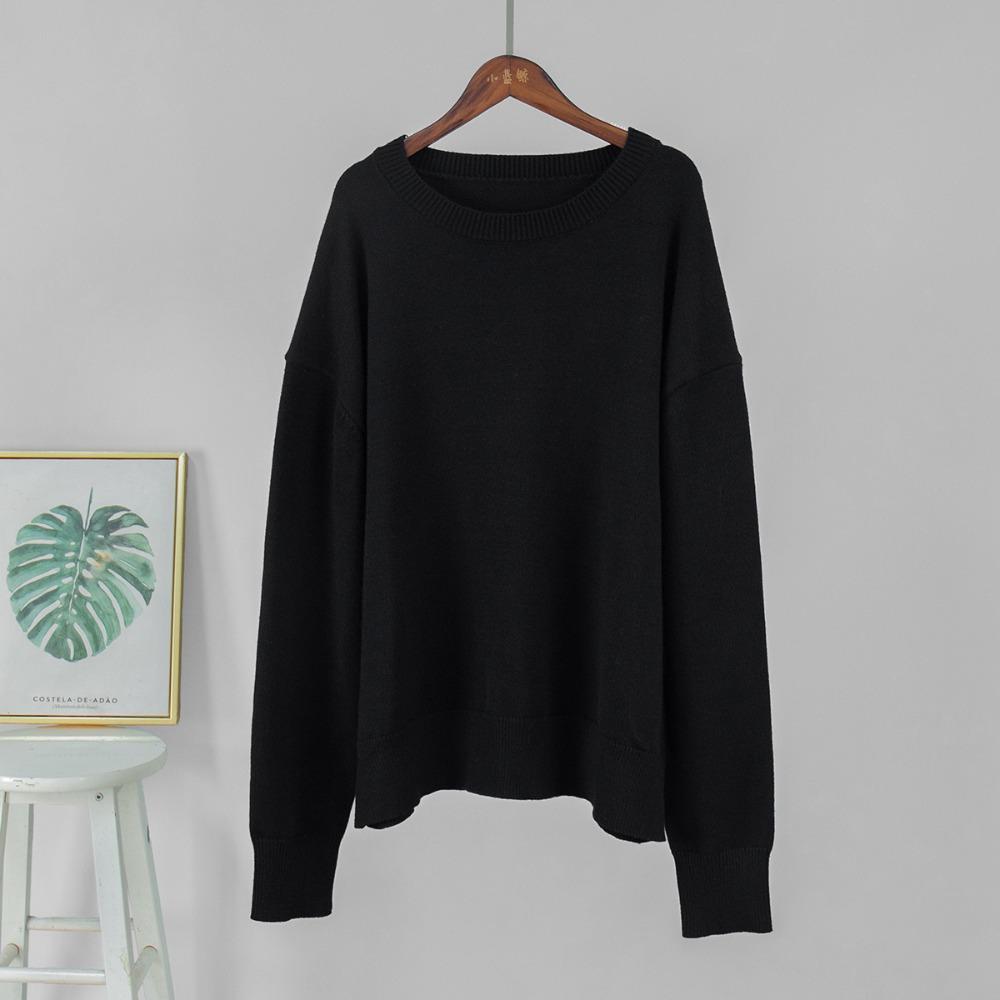 Women's Crew Neck Long Sleeve Knit Sweater Loose Fit Minimalist Casual Solid Pullover Jumper