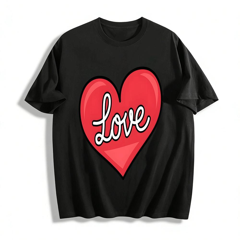 

Love Heart Print Casual T-Shirt Unisex Comfortable Daily Top Pure cotton T-shirt XXS
