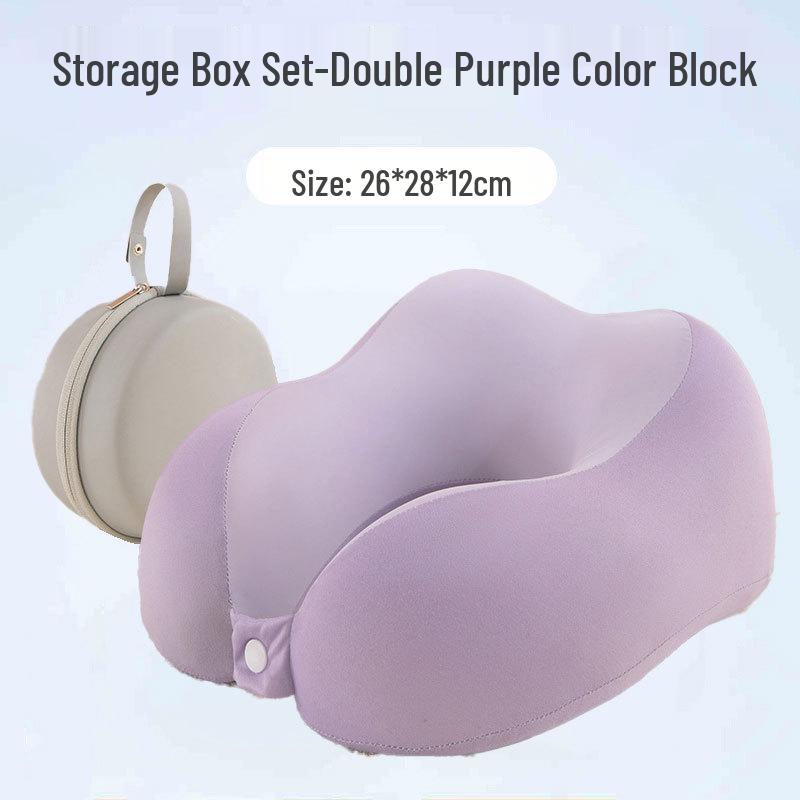 Travel Memory Foam U-Shape Pillow with Compact Storage & Dual-Peak Neck Support