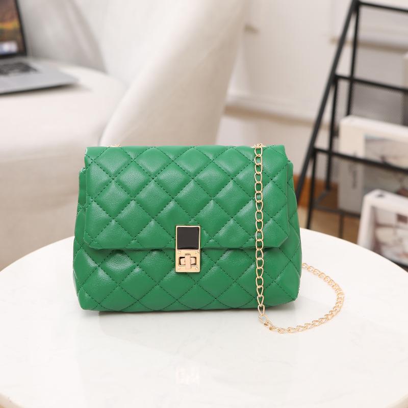 Rhombus Embroidery Thread Women's Bag New Popular Urban Simple Chain Messenger Bag Fashionable Shoulder Bag