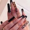 [24pcs Leopard Fake Nails Decor] 24pcs Long Ballet-shaped French Minimalist Leopard Fake Nails, Rhinestone Decor Press On Nails, Cute Nails