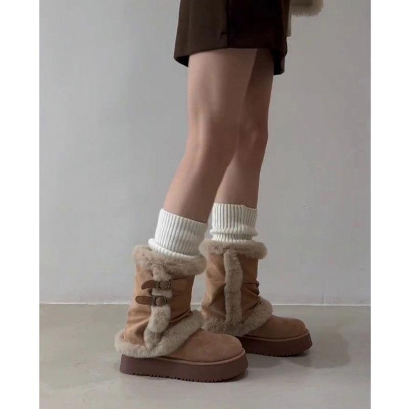 Real Fur Integrated Thick-bottomed Fluffy Snow Boots Women's New Winter Velvet Warm Non-slip Cotton Boots