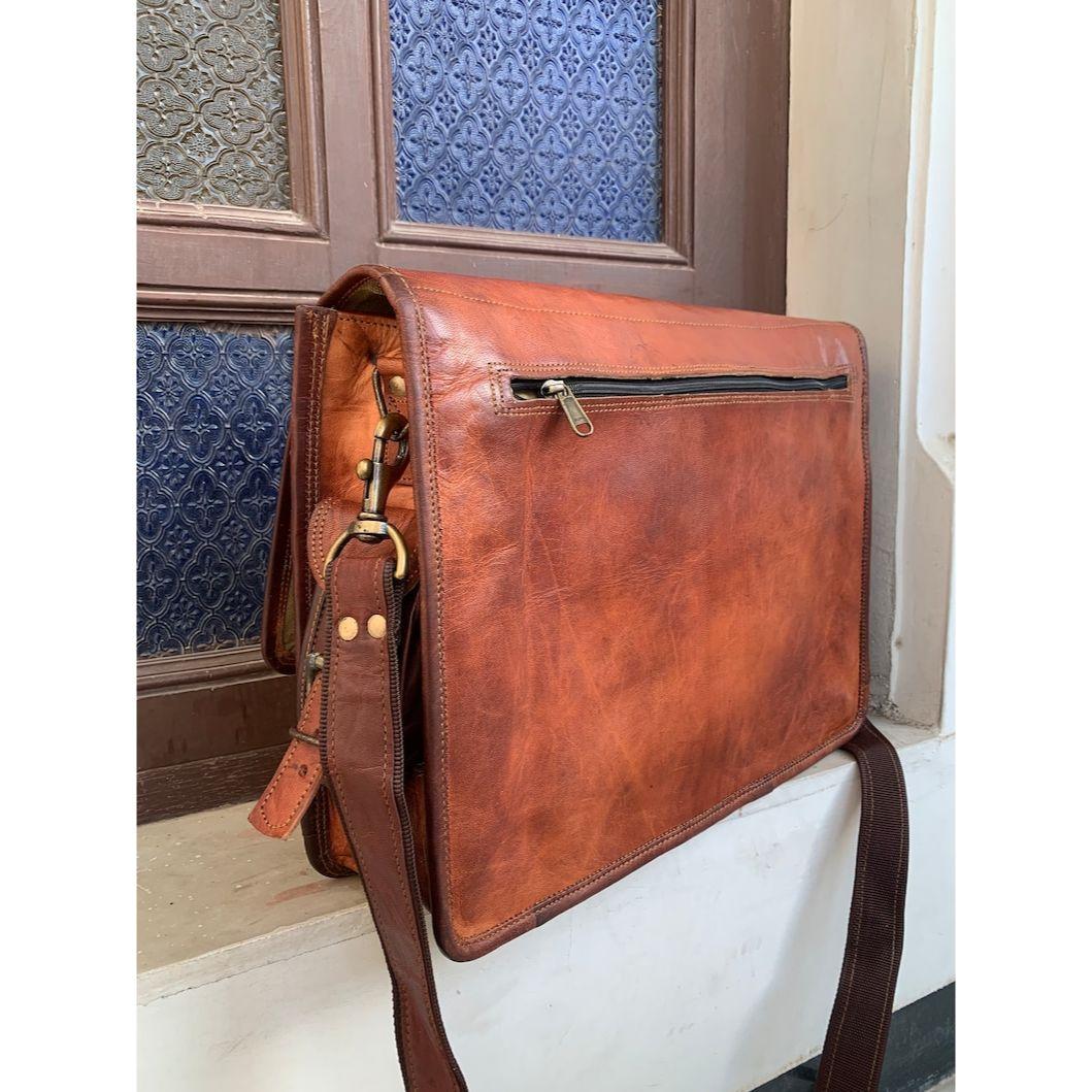 18 дюймов винтажная кожаная дорожная сумка-мессенджер ручной работы для офиса через плечо — фото 7