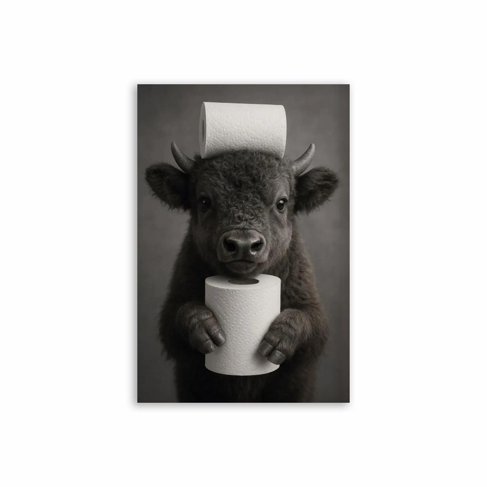 Funny Bathroom Wall Art Raccoon Print Cute Animal Buffalo Bathroom Poster Toilet Humor Decor Restroom Canvas Painting Decor 21X30CMNo Framed