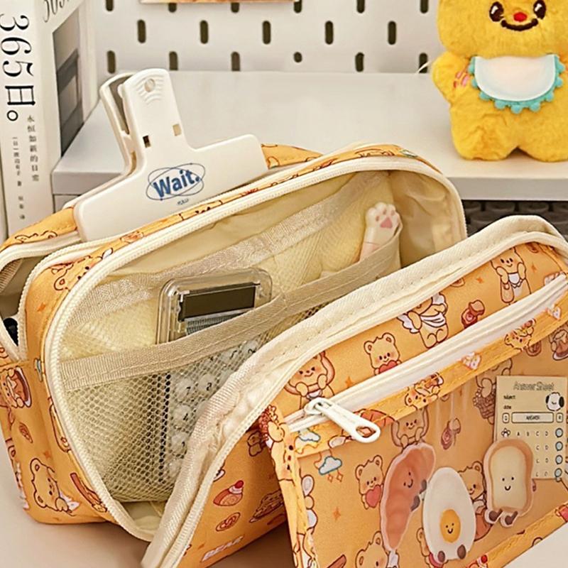 Cute Butter Bear Pencil Case Large Capacity Stationery Storage Bag Student Pencil Pouch Stationery Organizer Travel Cosmetic Bag