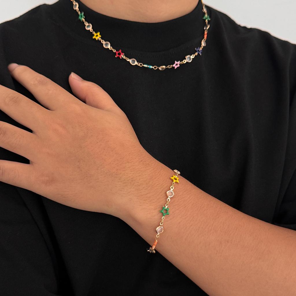 Hip-Hop Nische Bunte Pentagramm Kristall Halskette für Männer High-End Nischen Schlüsselbein Kette Herrenschmuck