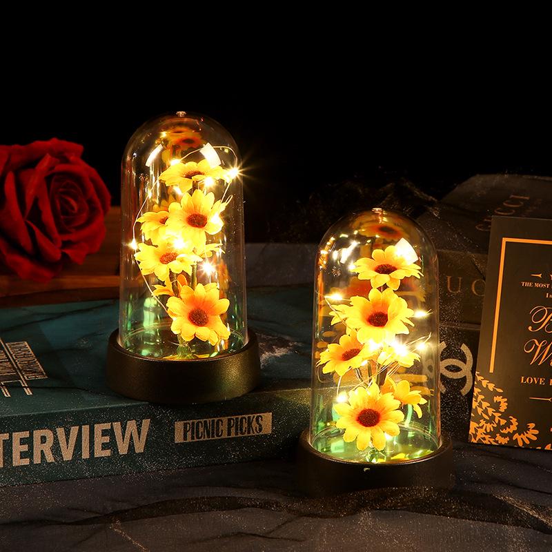 Sunflower Preserved Flower Night Light Lampshade - Acrylic Cover Gift for Mother's and Teacher's Day.