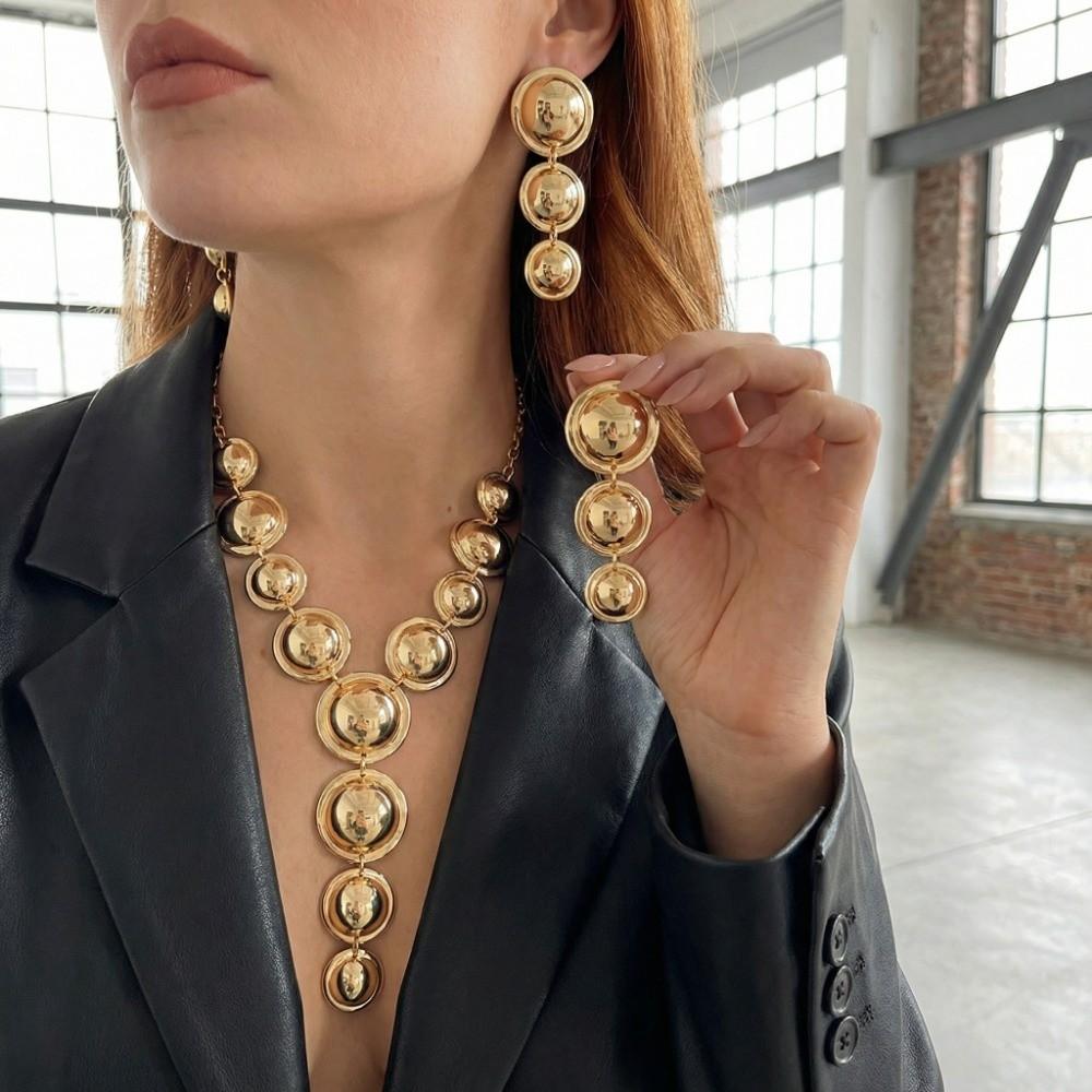 Metal Necklace Earrings Set Luxury Exaggerated Geometric Jewelry Set  Girls