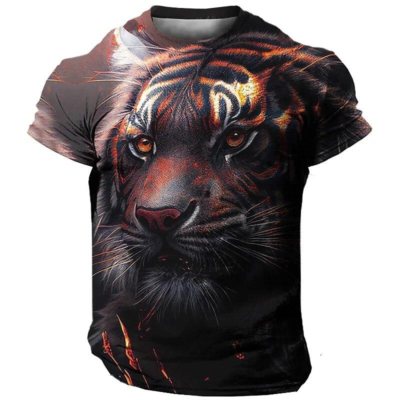 Oversized Men's T-Shirt 3D Tiger Print Tees Tops Summer Casual Mens Animal Pattern T Shirt Streetwear Quick Dry Fashion Clothes