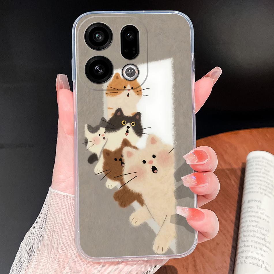 For Oppo Find X9 X8 X7 Pro Phone Cover Lovely Animal Cartoon Soft TPU Clear Silicone Case For Oppo Find X7 Ultra X 9 X 8 Bumper