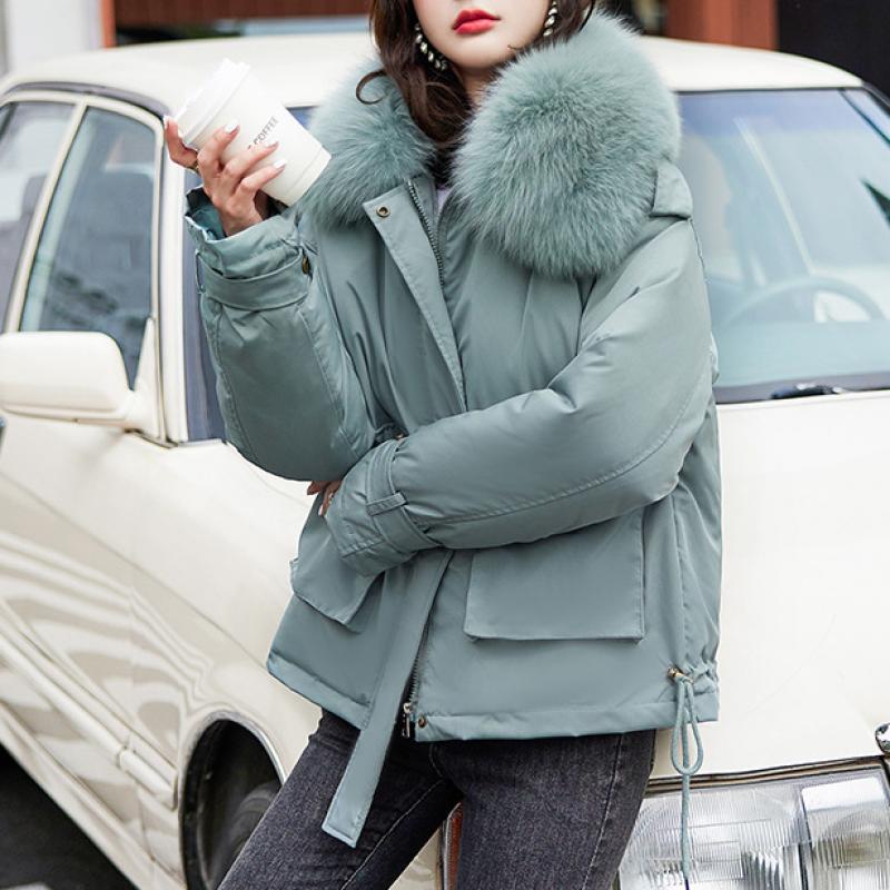 Cotton Padded Fur Parka New Big Fur Collar Down Winter Jacket Women Thick Warm Parkas Female Outerwear