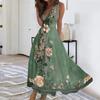 Women's Summer Fashion Retro Print V-Neck Sleeveless Long Dress