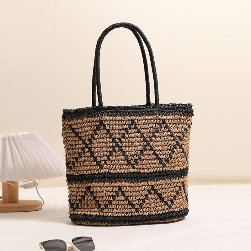Retro Diamond-grid Large-capacity Single-shoulder Straw Woven Bag New Holiday Style Beach Fashion Women s
