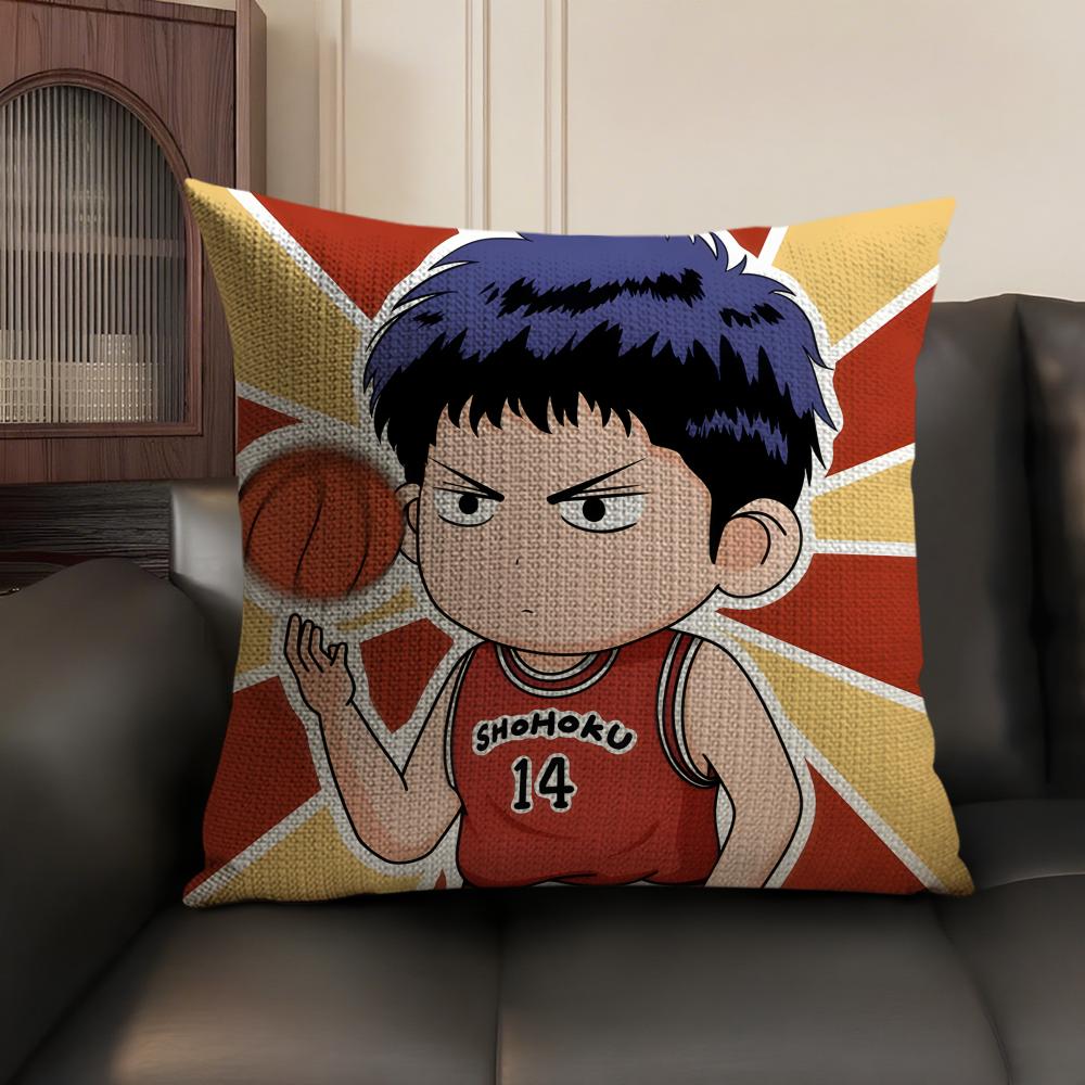 SSlam Dunk cartoon Cushion Cover Natural Linen Organic Fabric DoubleSided Printing Sofa Home Decor Gift Pillow Case