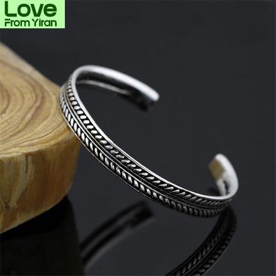 Woozu Selling Silver Color Vintage Leaves Pattern Open Bracelet Bangle For Women Men