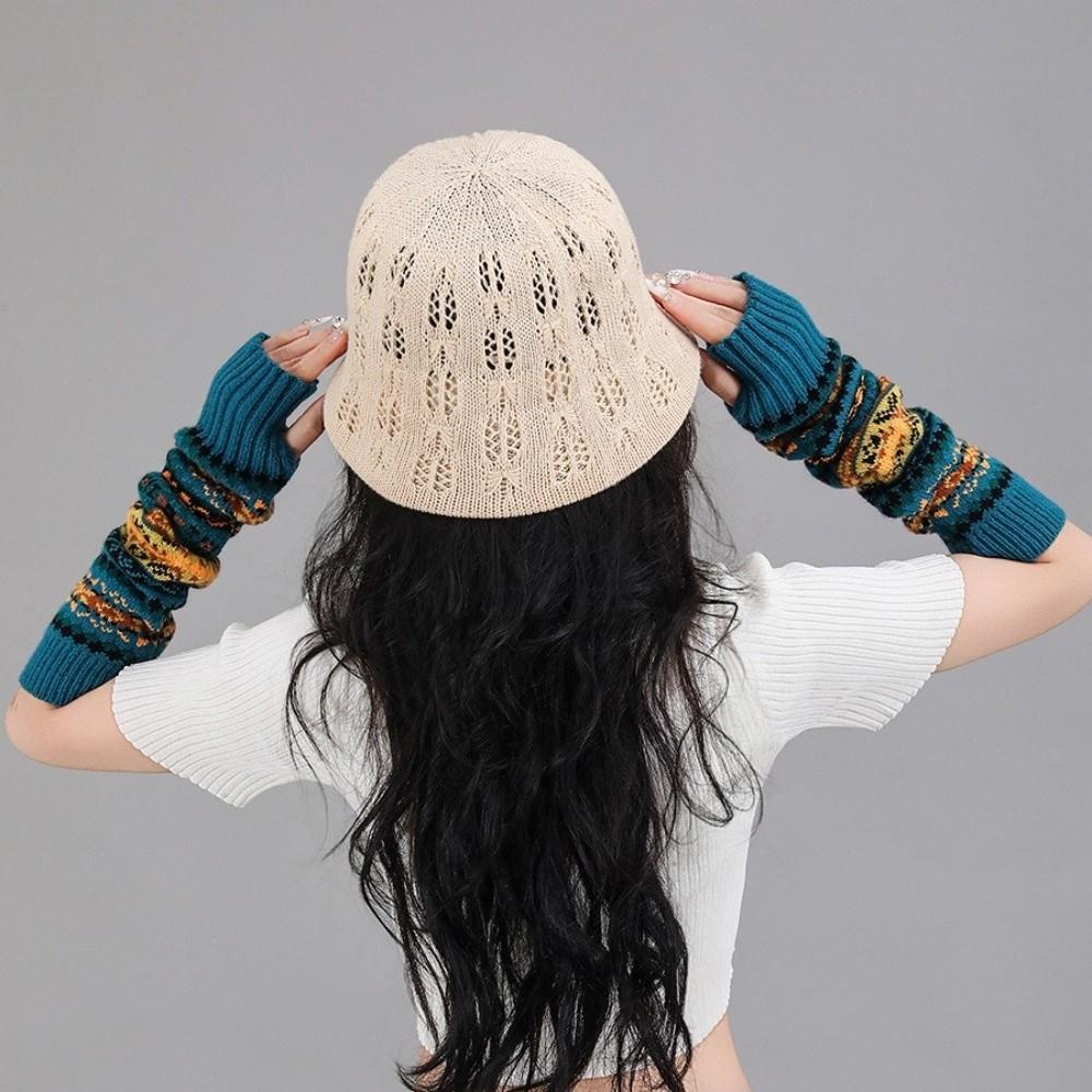 Bohemian Style Y2K Star Arm Cover Thickened Warmer Long Cuff Knitted Fingerless Sleeves  Women