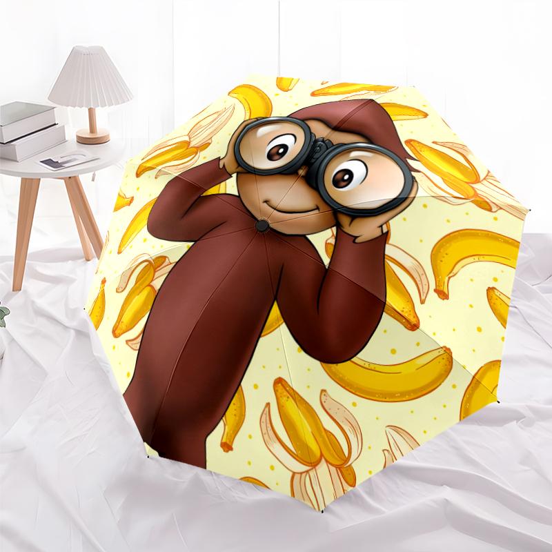 Curious George Fashionable Automatic Opening/Closing Folding Umbrella. Portable and Foldable, Ideal for Gift, Travel, and Daily Use.