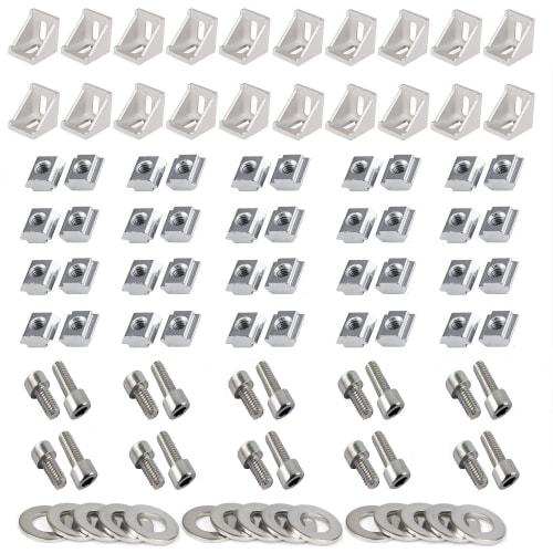 

4040 Series Aluminum Profile Connector Set (20 pieces), Corner Brackets (40 pieces), M8x20mm T-Slot Nuts (40 pieces), M8 Flat Washers (40 pieces), and