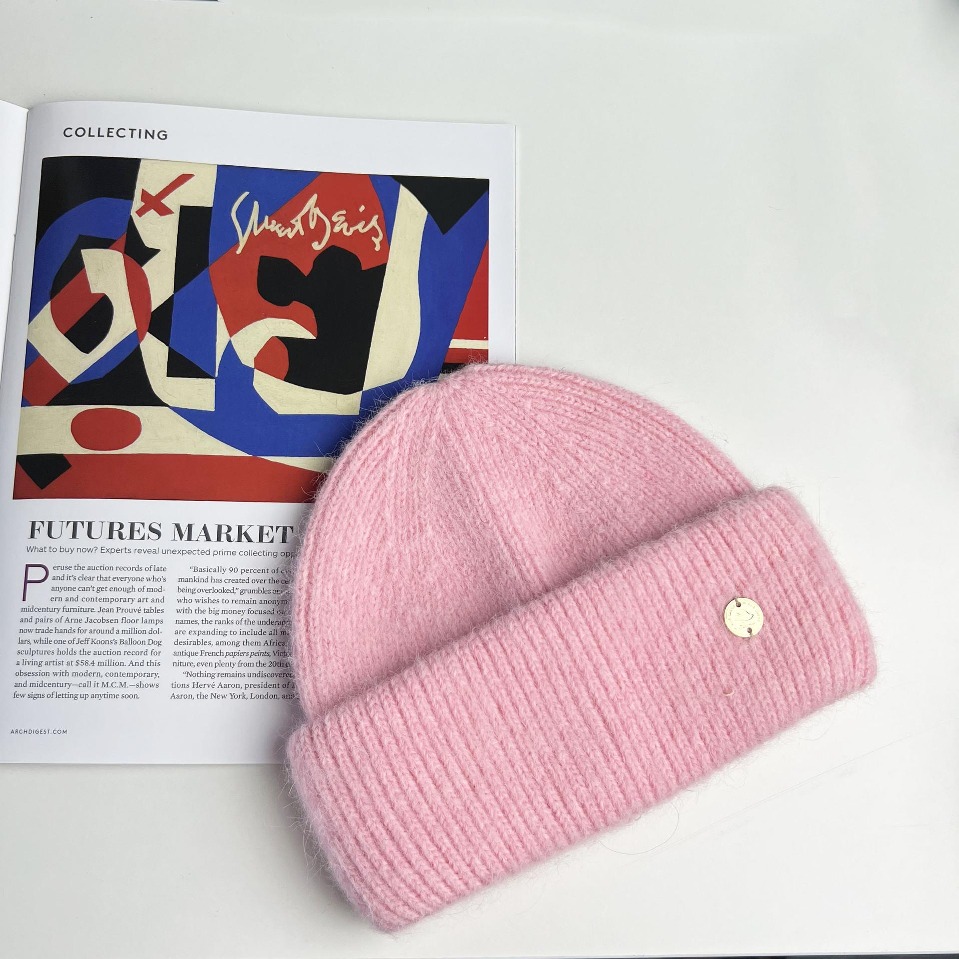 

2025 new rabbit hair big head circumference thickened wool hat autumn and winter outdoor warm solid color cold hat knitted hat pullover hat 55-62cm рожевий