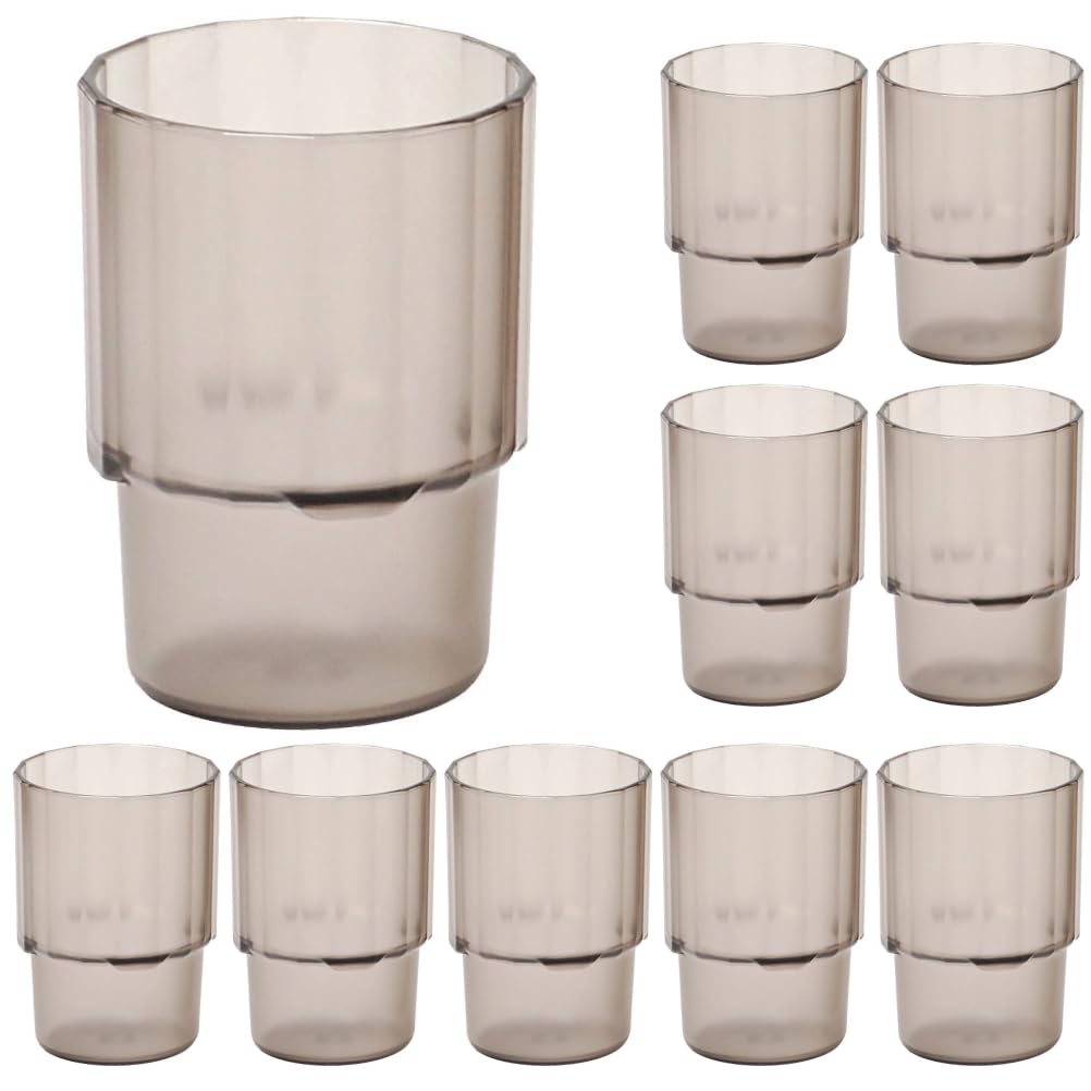 Plakira Breakproof Stacking Glasses, 10-Pack [Commercial Use], 250cc Capacity, Suitable for Hot and Cold Water, Tea, and Coffee, Tea, and Beer,