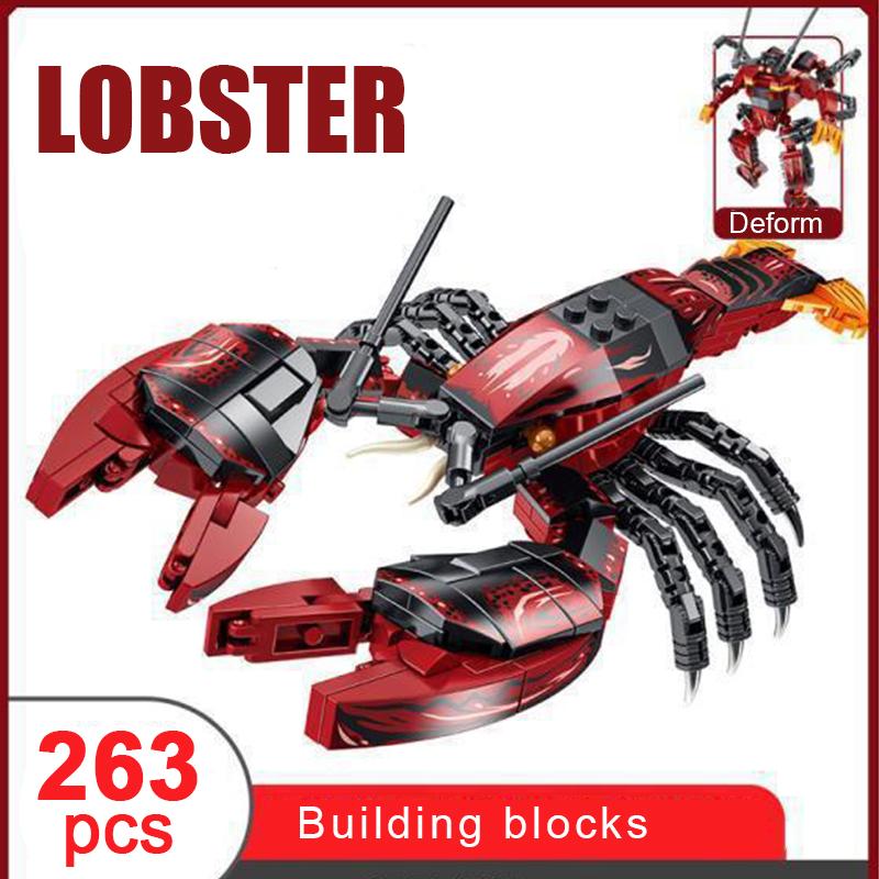 Non-Toxic Ocean Animals Building Block Diy Creative Assembly Crab Small Particle Toy Shark Lobster Robot Deformation For Kids Adults Gift