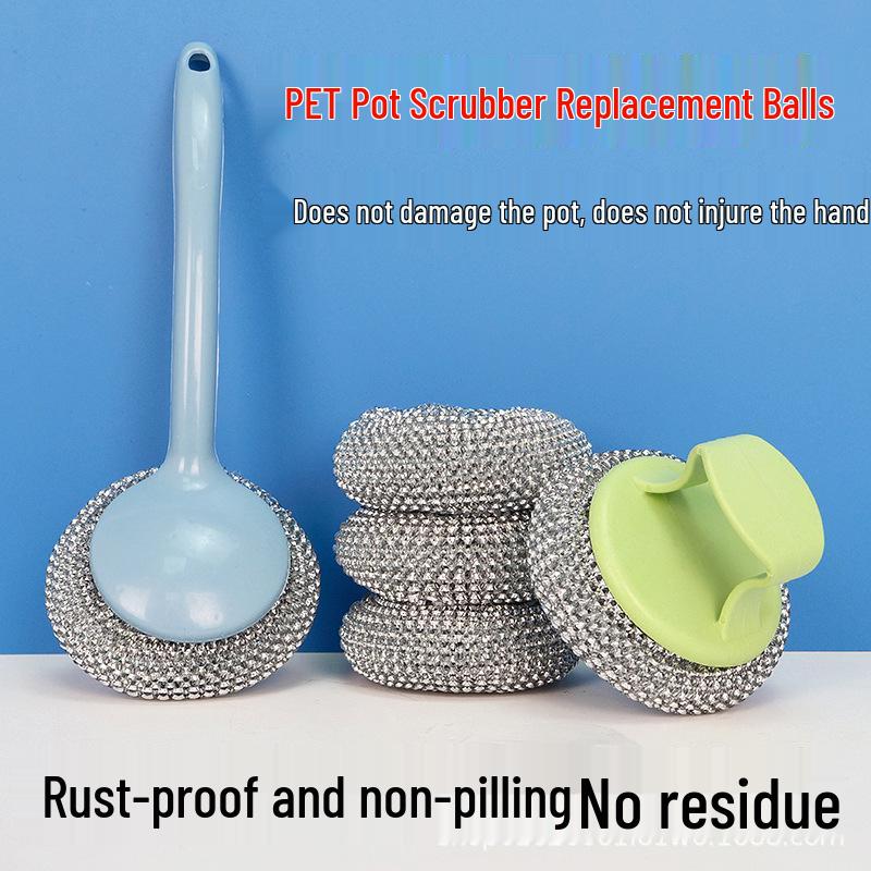 Cross-Border Liquid Dispensing Pot Brush with PET Replacement Ball and Long/Short Handles for Dishwashing and Cleaning.