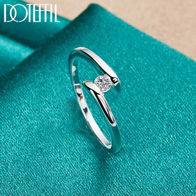 925 Sterling Silver Simple AAA Zircon Ring Fashion Wedding Jewelry