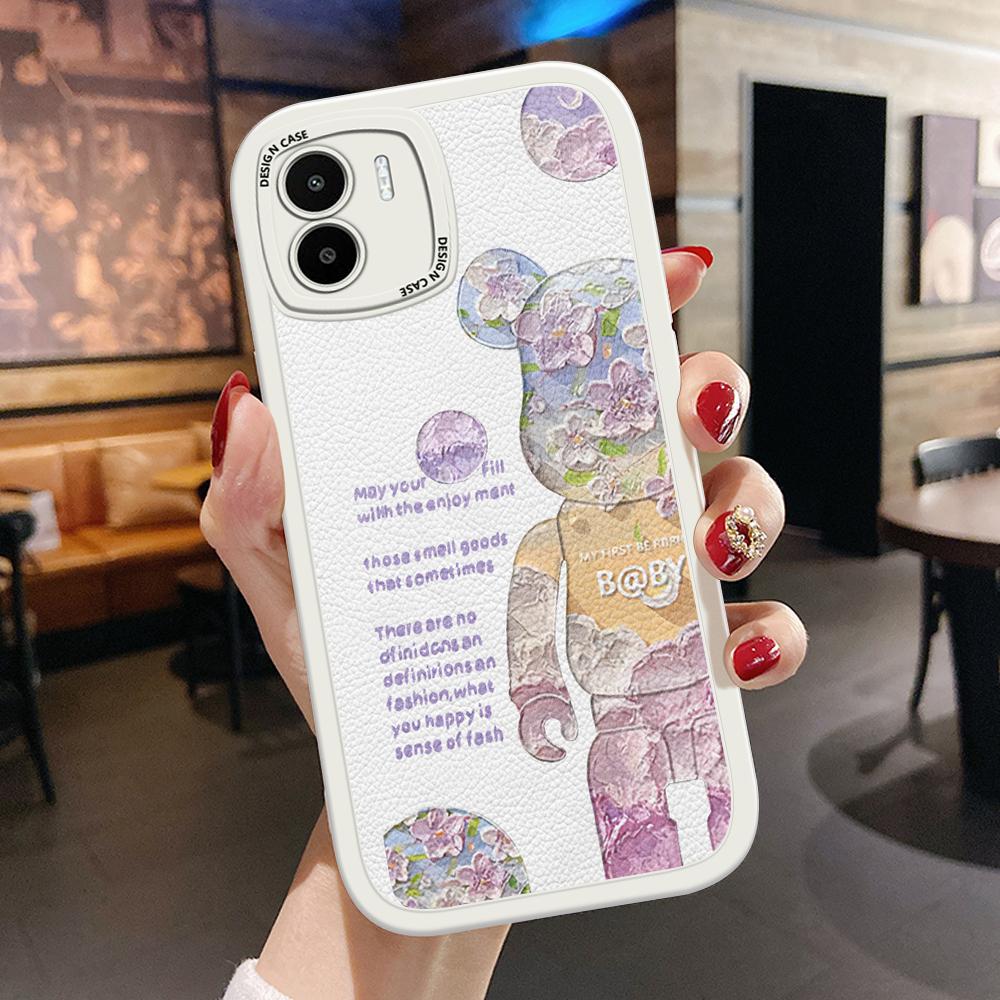 Purple Flower Cute Bear PU Leather Phone Case for iPhone 15 14 13 12 Pro Max Samsung Galaxy S23 Ultra S20 FE A52 Redmi Xiaomi POCO Soft Cover