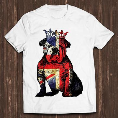 Buldog British Dog Union Jack Flag England Crown King Coronation Queen Jubilee Unisex Retro Movie Music Top Cool Gift T Shirt