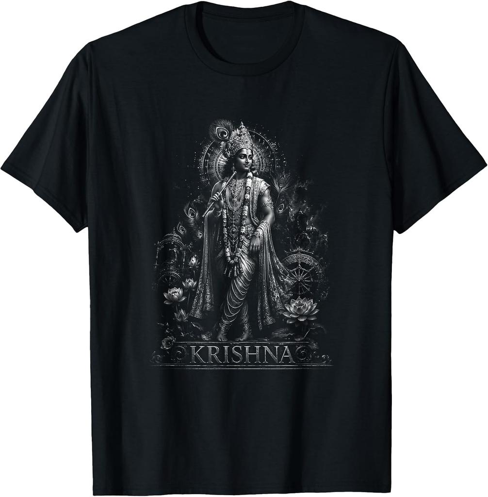 Cosmic Chariot Lotus Warrior Graphic Tee - Krishna Inspired Design