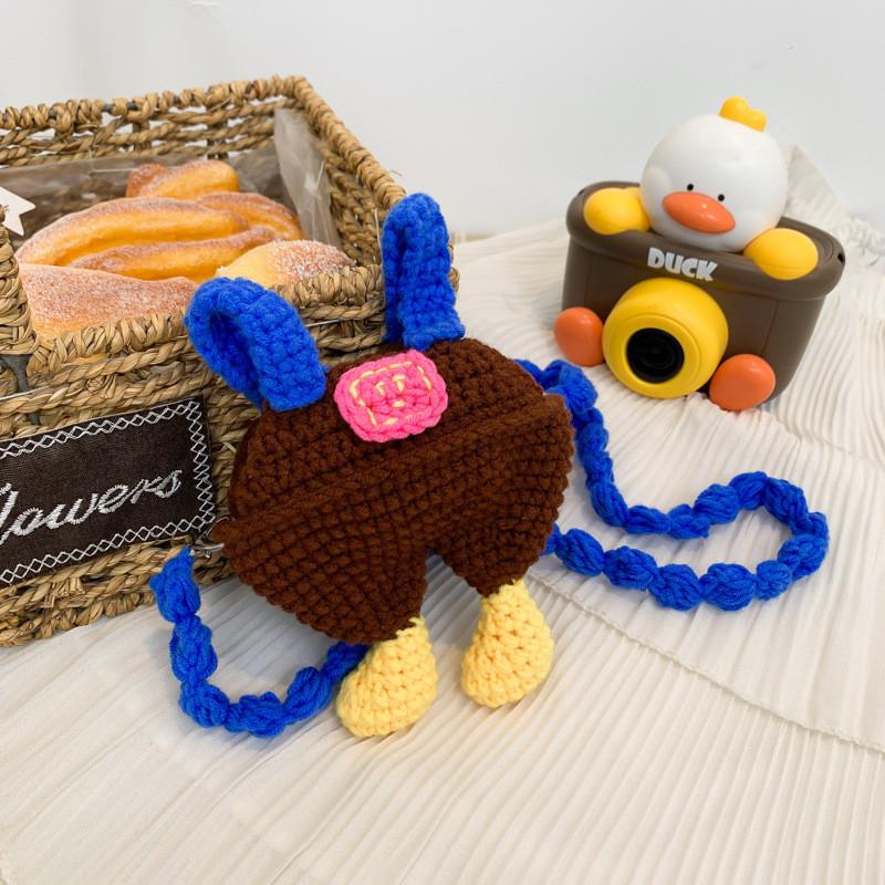 Trendy Ins Korean Style Children s Bag With Handwoven Knit Coin Purse Design For Kids коричневый