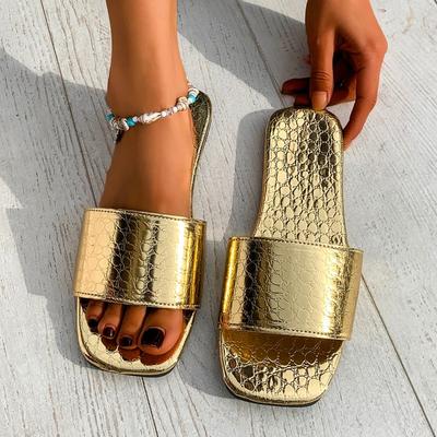 Fashion Women's Fashion Flat Sandals Summer New Square Head Open Toe Soft Sole Anti-slip Wear-resistant Slippers