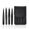Stainless Steel Eyebrow Tweezer 1.5mm Thick, Black/Pink, Precision Slant Tip with Leather Case.