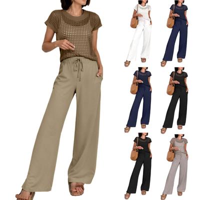 Women's Summer Outfit - Short Sleeve Drawstring Pants Set