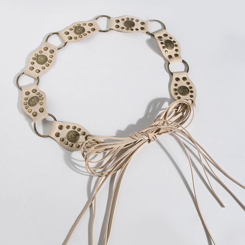 Bohemian Faux Suede Waistband With Rivet Detailing And Knot Closure For Vintage Festival Looks