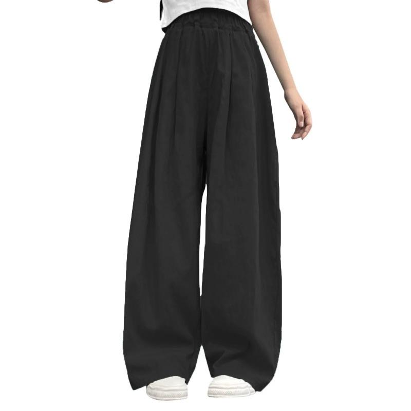 Solid Color Casual Pants Girl Elastic Waist Straight Summer Loose Breathable Wide Leg Pant Children's Summer Trousers