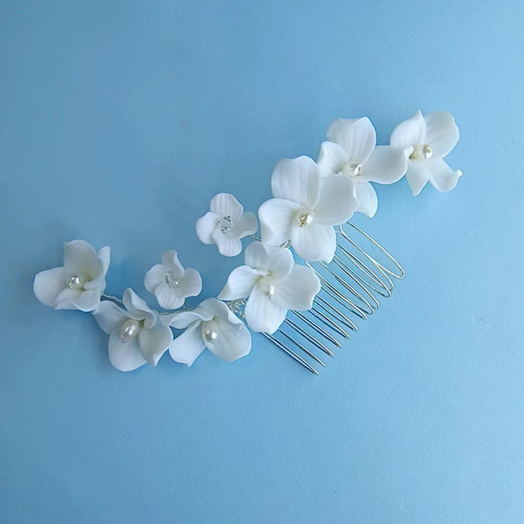 Handmade Soft Ceramic Hair Combs Messy Bun Maker with Pearls Decor for Female Daily Headdress Jewelries