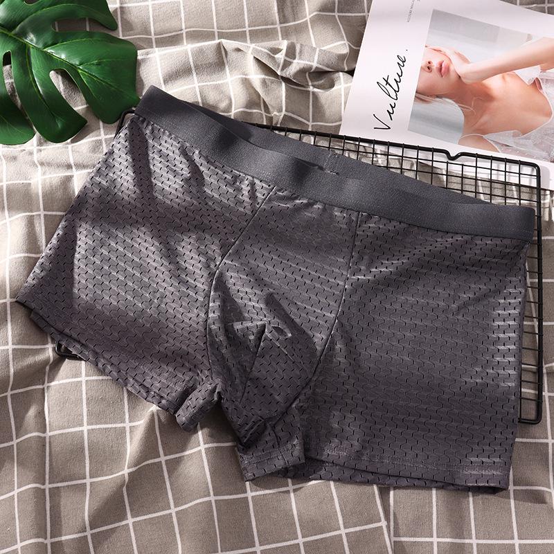 Men's Breathable Ice Silk Mesh Boxer Briefs - Mid-Waist, Comfortable Fit for All Ages