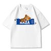 Men's NASA Co-branded Bear Print Crew Neck Cotton T-Shirt - Short Sleeve, Casual Streetwear, Plus Size Available