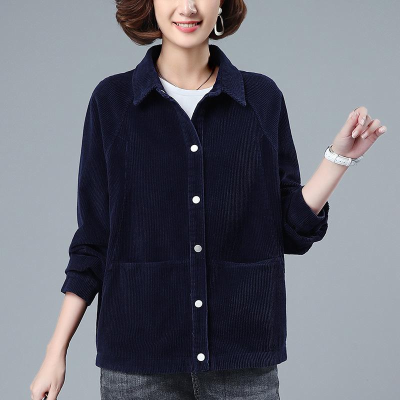 Corduroy Women's Plus Size Casual Short Jacket - Spring & Autumn Fashion for Middle-Aged
