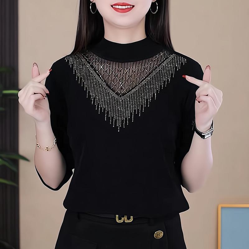 

Футболка большого размера премиум-класса с полуводолазкой, женская осенне-зимняя, утолщенная, черного цвета, с внутренней частью 5XL