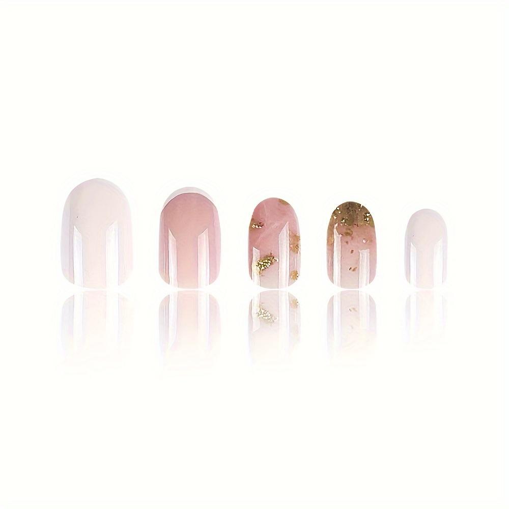 24pcs Medium Oval Press On Nails Golden Glitter With Design White French Style Fake Nails Glossy Artificial Finger Manicure False Nails