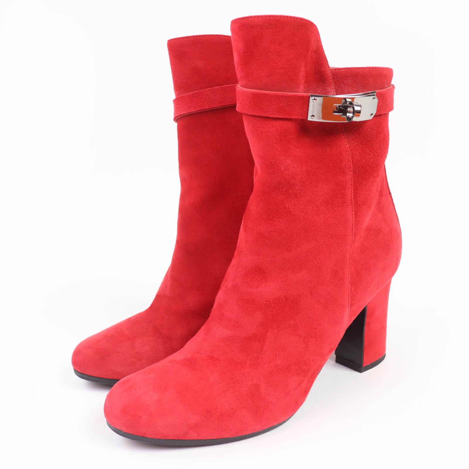 

HERMES short boots JOUEUSE Kelly Metal Suede Leather Red Suede leather 37.5 Used