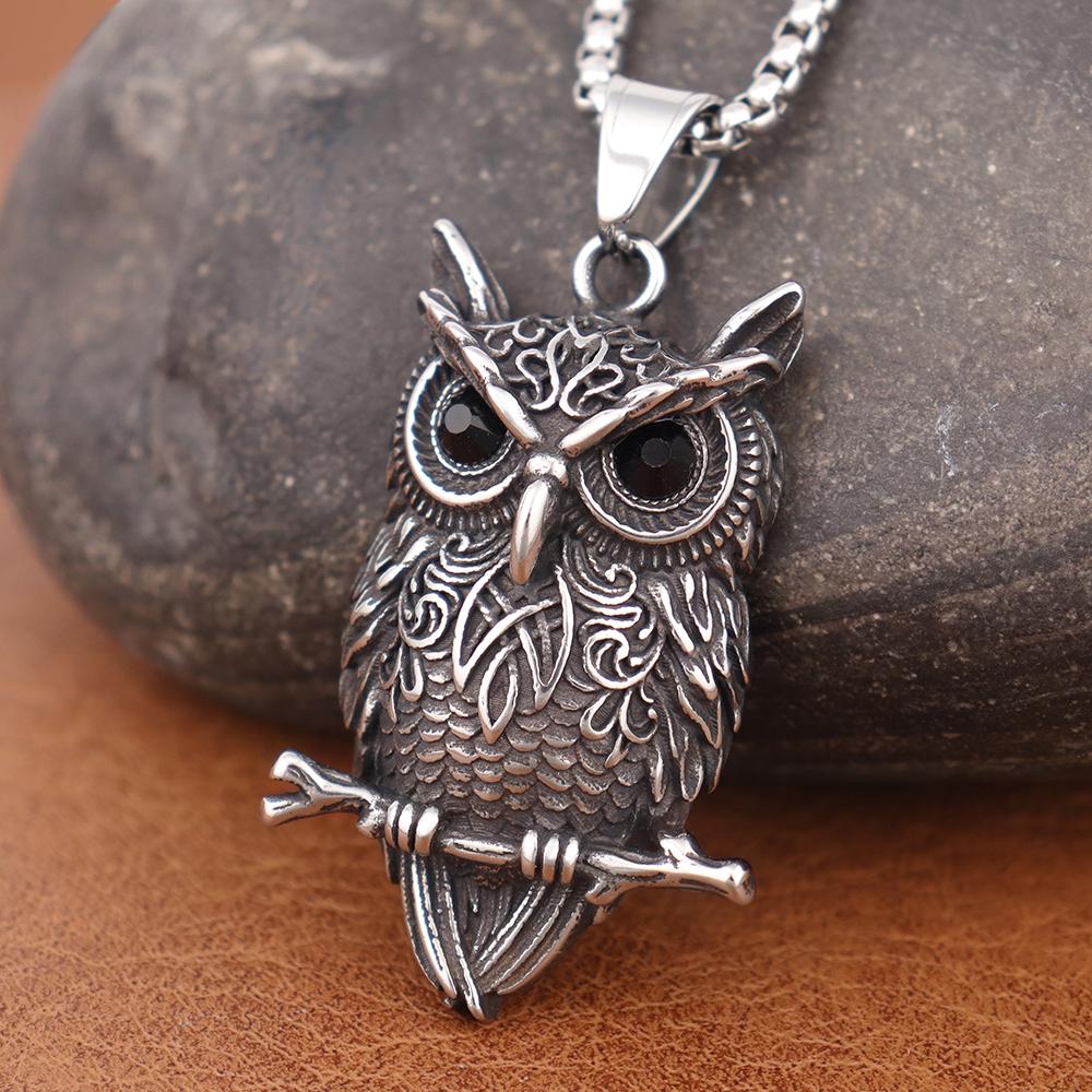 Fashion Owl Pendant Chain Punk Hip Hop Viking Animal Necklaces Amulet for Men Women Charms Stainless Steel Jewelry