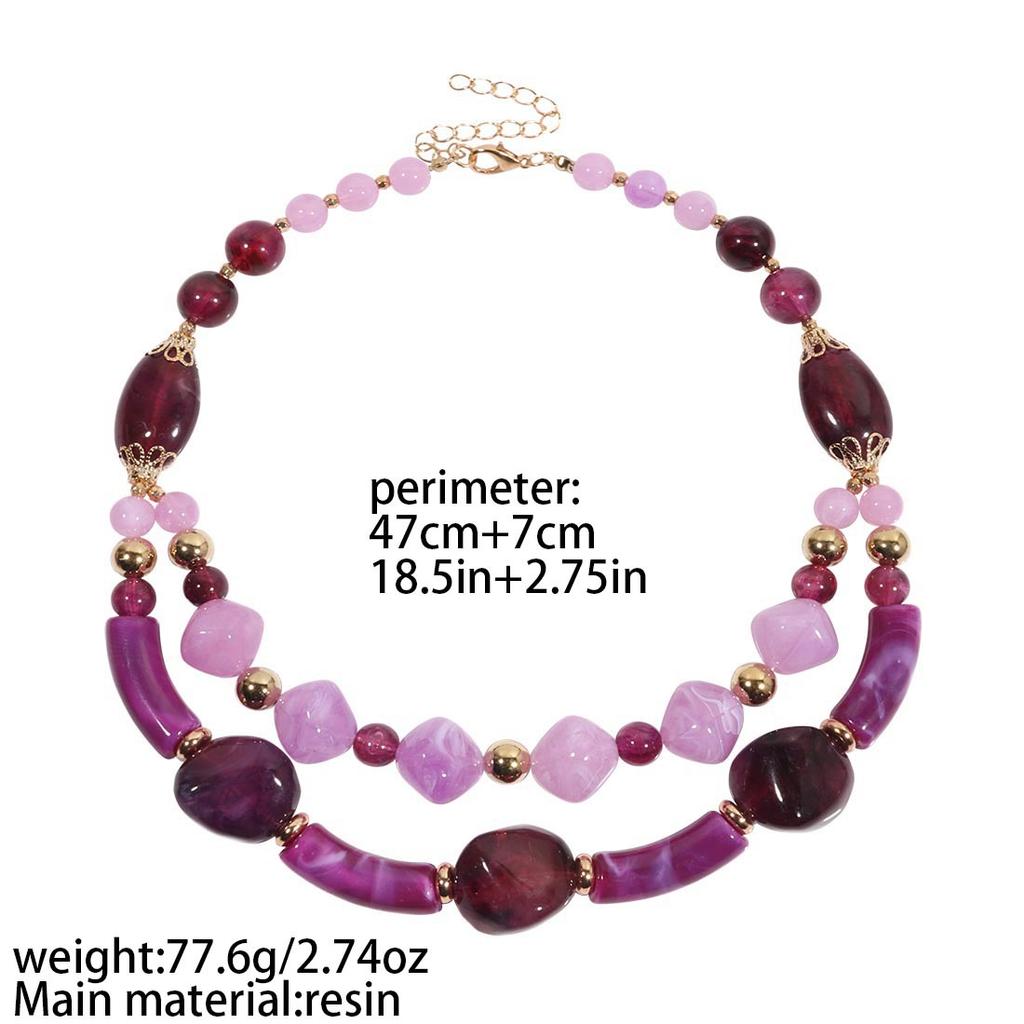 Multicolor Double-Layer Beaded Chunky Necklace Pendant Chain Women Jewelry Party Gift
